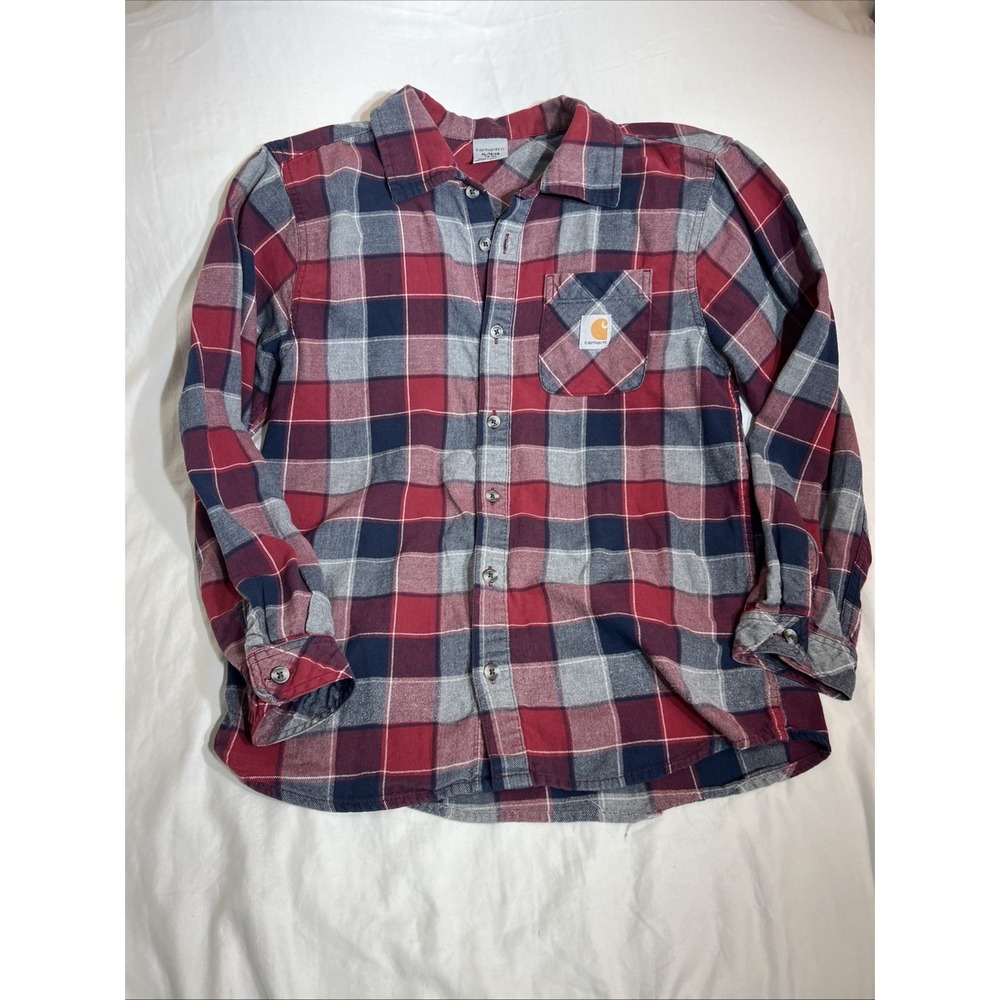 Carhartt Kids XL 18-20 Red Plaid Flannel Button Down Long Sleeve Shirt